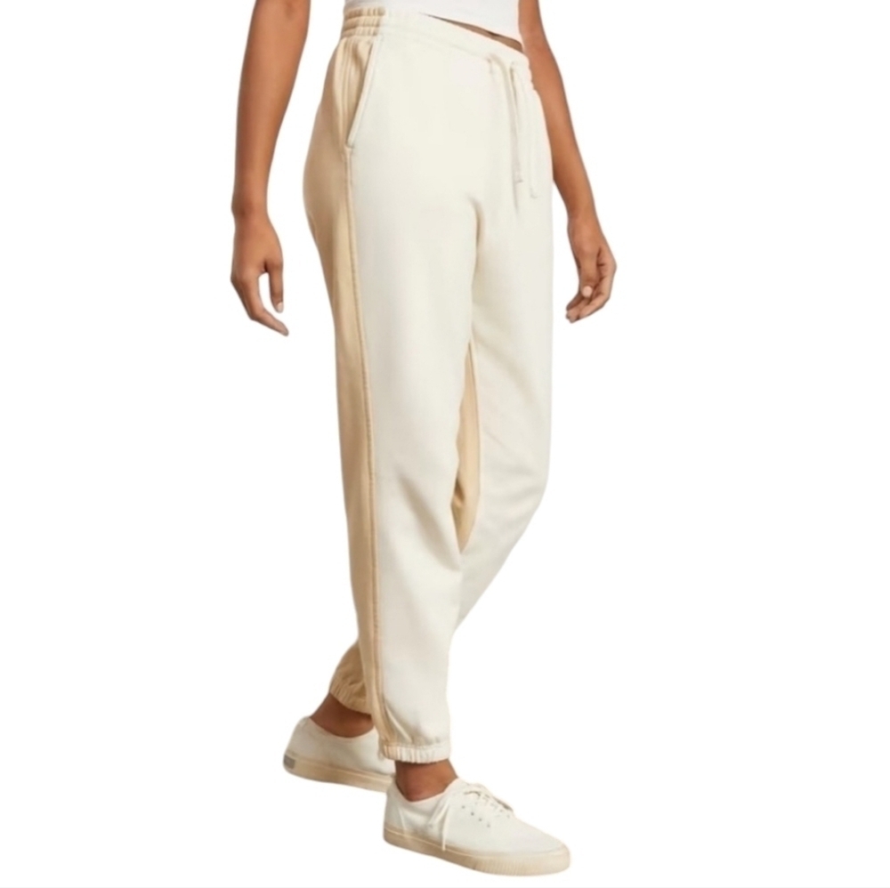 Everlane | Women's White and Tan Colorblock Track Joggers (Size Small)